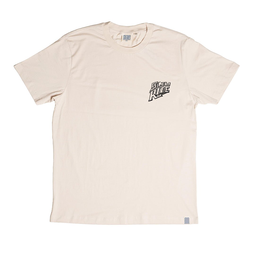 Slowride Helmet Tee in Bone, front with chest logo