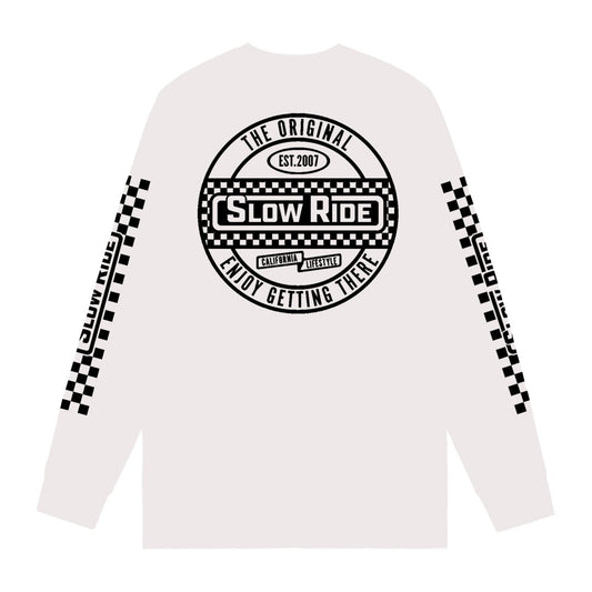 L/S Checkered Tee (White) - Slow Ride
