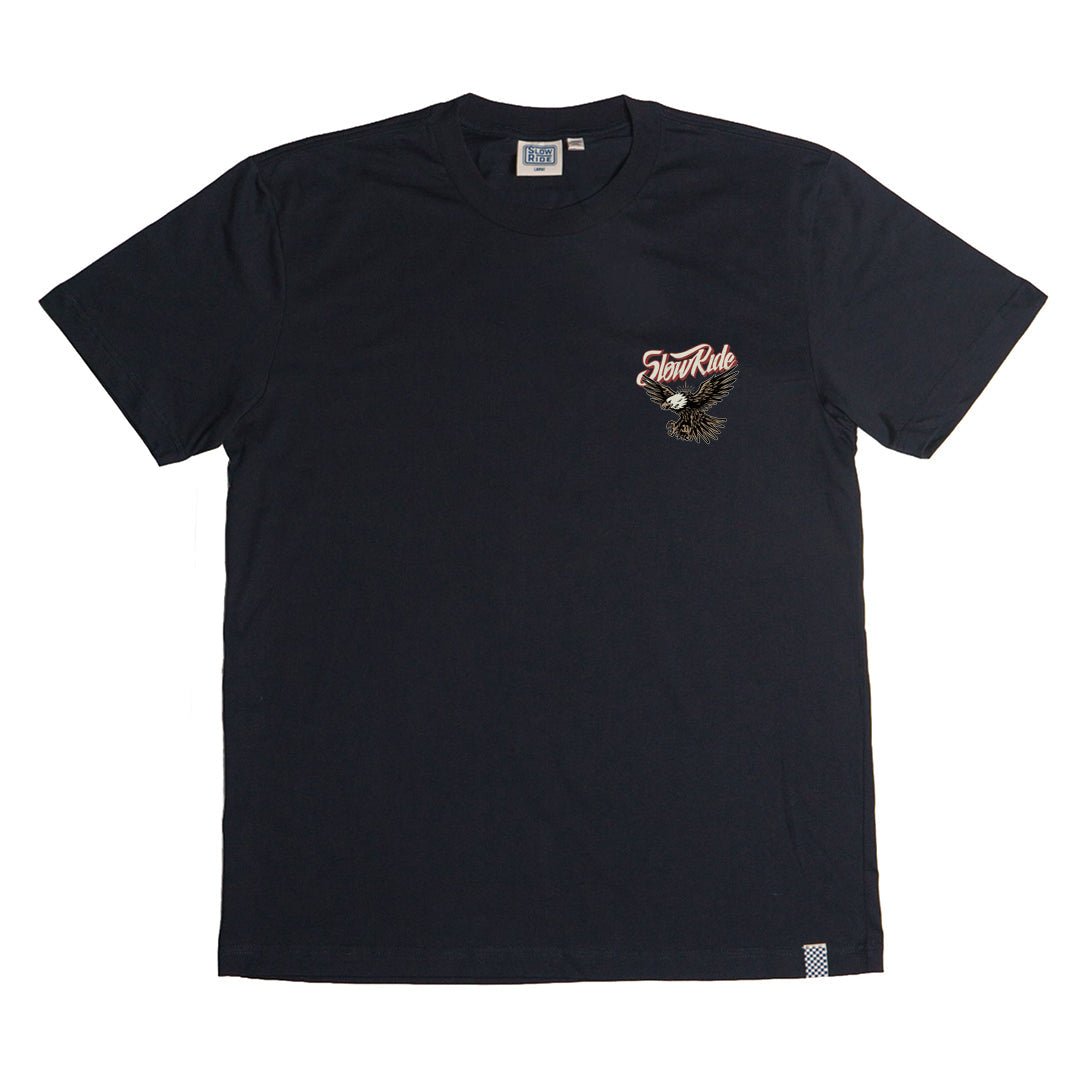 Slowride Eagle Paint Tee in Navy, front with chest logo