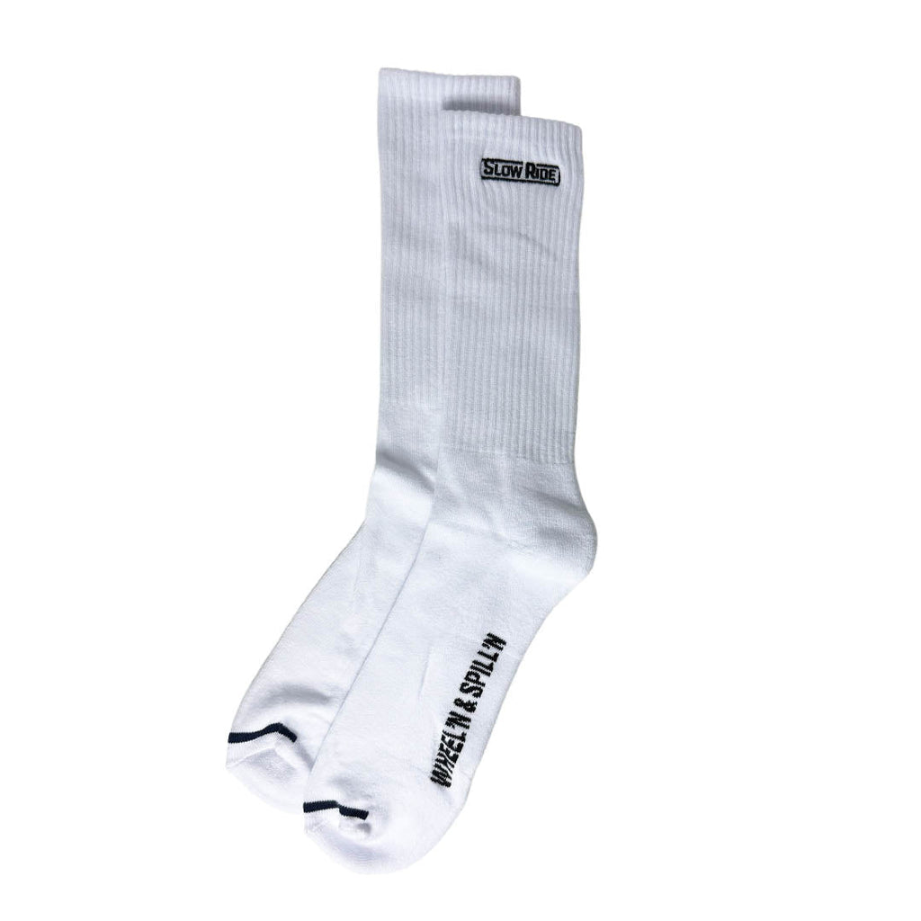 Embroidered Sock (White) - Slow Ride