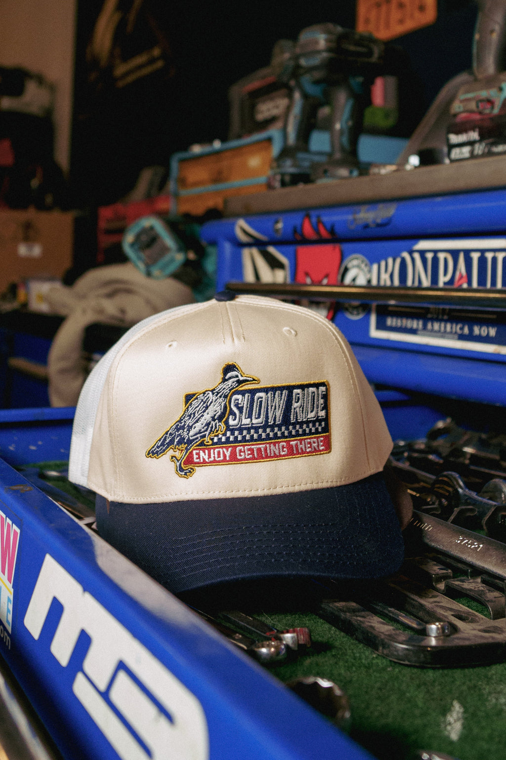 Roadrunner Hat (White/Navy) - Slow Ride